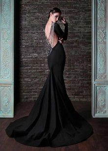 Black evening dress with an open back