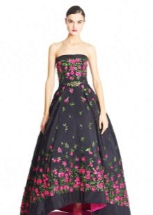 Black evening dress with single flowers