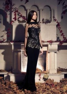 Black evening dress with lace top