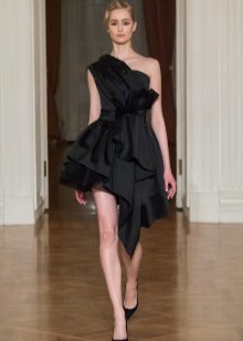 Fluffy short dress on one shoulder