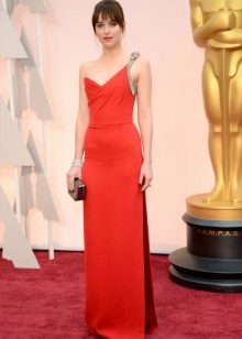 Red evening dress with one bra