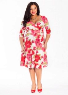 White and red evening dress for full