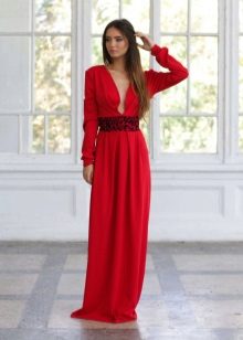 Red evening dress with sleeves