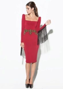 Red evening midi dress
