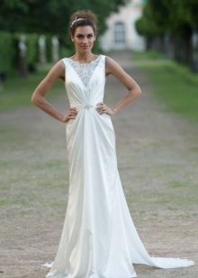 Wedding dress with lace inset on the bodice
