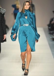 Blue satin elegant short dress of large size