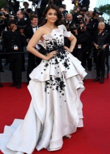 Evening dress with embroidery white fluffy