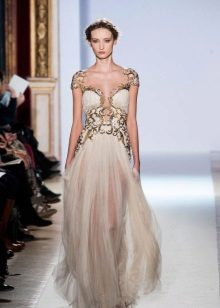 Evening dress with a golden pattern