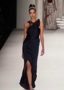 Blue evening dress with mustard