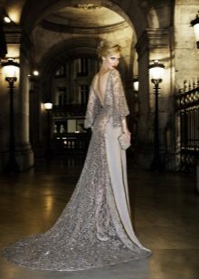 Lacy evening dress with a train