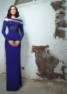 Blue evening dress with lace