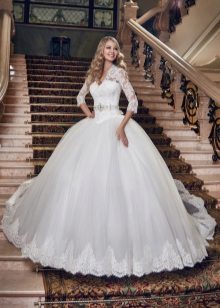 Wedding dress in the style of a princess with a low waist