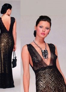Crochet ribbon lace evening dress