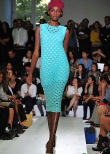 Blue midi evening dress crocheted