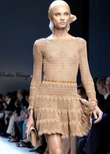 Crochet beige evening dress