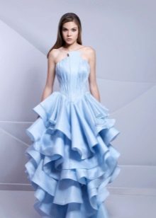 Evening dress with corset and puffy multi-layered skirt