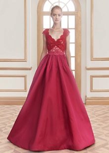 Evening dress with red lace bodice