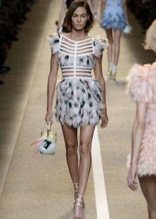 Evening summer short dress made of feathers