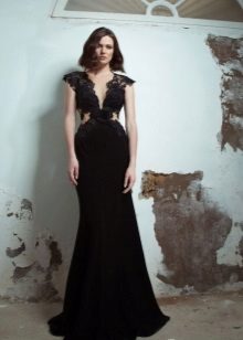 Black evening dress with lace inset for women 40 years