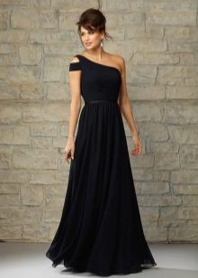 Black evening dress on one shoulder for women 40 years