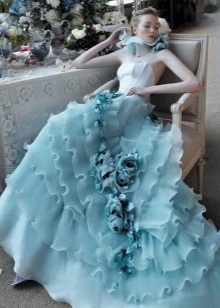 Blue wedding dress with frill