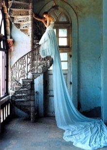 Wedding dress blue with a train