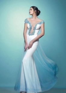 Evening silk dress with a deep neckline white