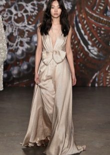 Evening silk dress with a deep neckline