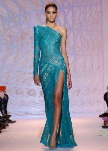 Sexy evening dress with a slit on one shoulder from Zuhair Murad