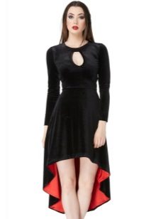 Black velvet dress with red hem
