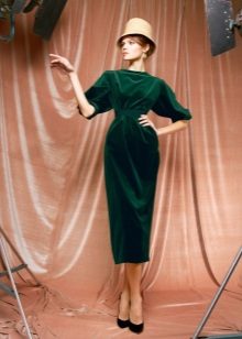 Green velvet midi dress