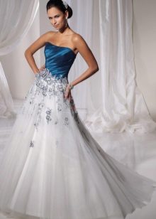 White wedding dress with blue corset