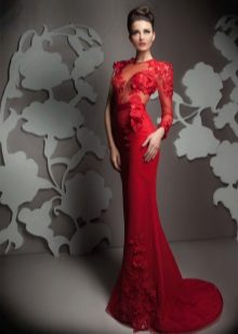 Evening dress with lace top