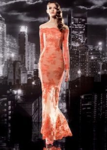 Orange Lace Evening Dress