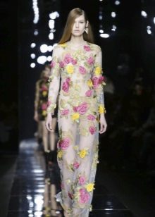 Semi-sheer evening dress with flowers