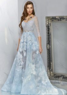 blue translucent evening dress