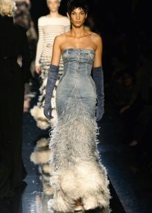 Wedding denim dress with fringe