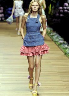 Denim dress with pink skirt