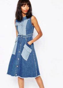 Two-tone denim dress