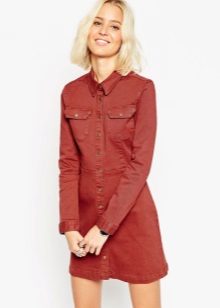 Red denim dress