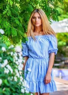 Blue checkered dress in country style