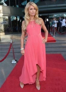 Paris Hilton in a coral dress