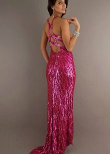 Long dress fuchsia unusual cut of sequins