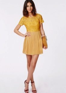 Mustard dress with lace top