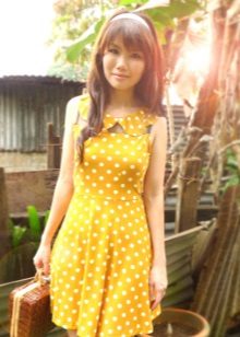 Mustard dress in white peas