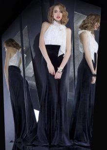 dress with American armhole of velvet and chiffon