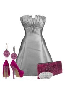 Gray satin dress and pink accessories