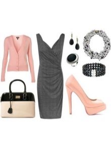Pink accessories for a dress of gray color