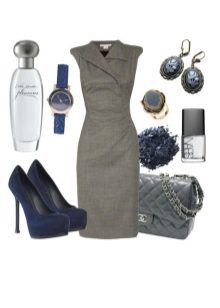 Gray dress in combination with accessories take off