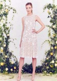 Midi Beige Lace Evening Dress